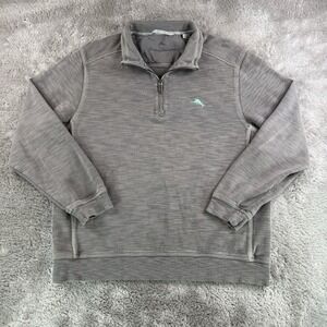 Tommy Bahama Quarter Zip Men's L Gray Cotton Pima Tencel Marlin Logo Sweatshirt